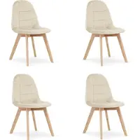 Leobert BORA Eetkamerstoelen – Set van 4 – Beige Velvet – Beukenhouten Poten – Comfortabele en Ergonomische Zitting – Scandinavisch Design – Voor Woonkamer, Keuken, Eetkamer en Slaapkamer