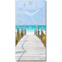 Tulup Wandklok - De weg naar het strand Klok Glas Met Opdruk - 30x60 cm - Blauw Moderne Wandklok Glas - Witte handen - Rechthoekige Klok - Decoratieve Glazen Klok - Glazen Wandklok Design