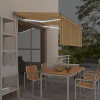 Prolenta Maison Exclusive - Automatische zonnescherm met rolluik, LED-verlichting en windsensor, afmetingen 3x2,5 meter, kleur: geel/wit