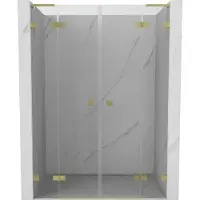 Mexen Lunar L Duo scharnierende douchedeuren 150 , transparant, geborsteld goud - 834DL-150-000-55-00