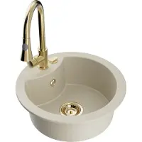 Mexen Diego granieten spoelbak met 1 bak en Elia keukenkraan, beige - 6512-69-670101-50