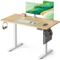 Songmics Elektrisch in Hoogte Verstelbaar Bureau - Stijlvol, Stil & Ergonomisch, licht eiken + wit / 60T x 120B x (72-120)H cm