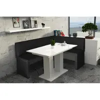 Fun-Möbel Eckbankset 168x128 cm ROBIN L, zwart / Eettafel DANTE, wit HGL