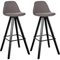 CLP Corbin 2er Set barkrukken - Met rugleuning - Hout Vierkant frame - Stof - zwart/taupe