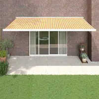 Prolenta Maison Exclusive - Uittrekbare zonnescherm, geel en wit met witte frame, 5 x 3 meter