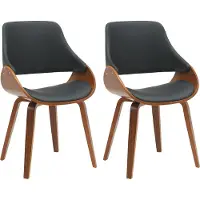 CLP Vangale Set van 2 eetkamerstoelen - Klassiek - gestoffeerd - buighouten onderstel - Kunstleer/walnoot/zwart