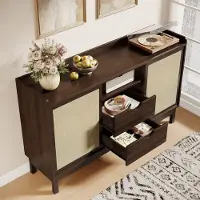 STILVORA Dressoir - Greeploze Schuifdeuren En Dubbele Lades - Opbergen Voor Woonkamer En Eetkamer - Spaanplaat - Natuurlijk - 150x39,5x80 Cm