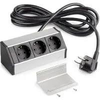 Emuca opbouw multistekkerdoos V Dock, 3 x Schuko-aansluiting, Plastic en Aluminium, Matt geanodiseer