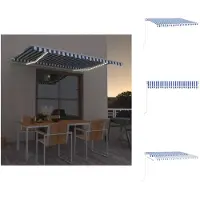 vidaXL Uitschuifbare Luifel - Uitschuifbare Luifels - Uittrekbare Luifel - Uittrekbare Luifels - Luifel handmatig uittrekbaar met LED 400x350 cm blauw en wit