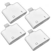 Eaxus 4-delige set Lightning audio- en oplaadadapters voor iPhone | 2-in-1 splitter voor muziek en opladen | Dubbele Lightning-adapter, wit