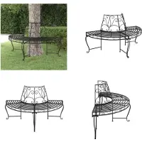 vidaXL Houten bank, halve cirkel, Ø 160 cm, zwart, staal - Bank - Houten banken - Bank - Zitbank