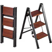 Vevor 3-treden opvouwbare ladder met antislip treden in houtlook
