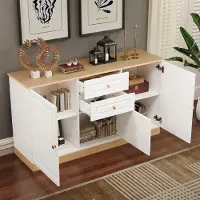STILVORA Dressoir - Kleurblokdesign Met 3 Deuren En 2 Laden - Voor Woonkamer En Eetkamer - Spaanplaat - Wit;Houtlook - 135,5x39x76 Cm