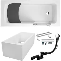 Polimat Badkuip Rechthoekig Set 6-in-1, 180x80, rechts, inclusief badkuipdrager, badkuip voor senioren met glazen deur en houten zitje, premium afvoerkit en poten | BADLAND AVO