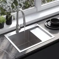 REA Fin Keukenspoelbak Geborsteld Nikkel 62X48X18,5Cm + Keukenmengkraan Fresh Geborsteld Nikkel