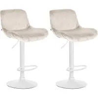 CLP Solon Set van 2 barkrukken - met rugleuning - in hoogte verstelbaar - draaibaar - wit frame - wit/creme