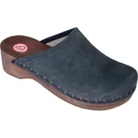 Berkemann VELOURS TOEFFLER houten slipper, uni, blauw, artikelnummer 00404-396, merk , maten: 38 en 2/3 (5,5)