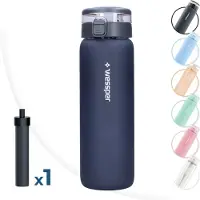 Wessper Drinkfles glas, 680 ml, gemaakt van borosilicaatglas, waterfles BPA-vrij met 1x filter geactiveerde koolstof,voor outdoor sport gym yoga school kinderen, grafiet
