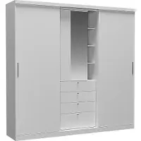 Vente-unique Kledingkast BODIL - Schuifdeuren - Spiegel en lades - L 240 cm - Wit