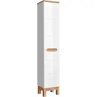 DMK Deutsches Milchkontor Badkamermeubel, hoog 35 cm, wit, glanzend, met eikenfineer, 2 deuren, vrijstaand, modern design