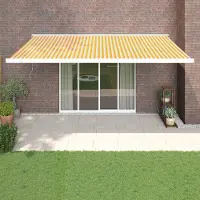 Prolenta Maison Exclusive - Uittrekbare zonnescherm, geel en wit, 500 x 300 cm, stof en metaal