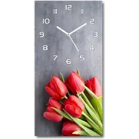 Tulup Wandklok - Rode tulpen Glazen Klok Met Print - 30x60 cm - Rood Wandklok Glas Met Motief - Witte handen - Rechthoekige Klok - Wandklok Glas Decoratie - Gekleurde Glazen Klok