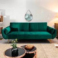 Riess Retro slaapbank DIVANI 220cm smaragdgroen fluweel gouden poten 3-zits slaapbank functie - 40090