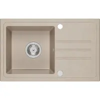 VBChome spoelbak, graniet, beige, 70 x 44 cm, enkele spoelbak, inbouwspoelbak, gespot graniet, omkeerbaar, granieten spoelbak, sifon, wasbak