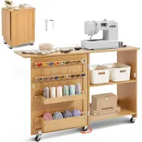 Vevor Opvouwbare Naaitafel Multifunctionele Naaimachinetafel met Wielen &amp; Planken &amp; Opbergvakken &amp; Houten Pennen &amp; Magnetische Deurtjes