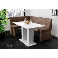 Fun-Möbel Eetset met hoekbank, 196x142 cm, BLAKE XL, stof Soro, bruin / Eettafel DANTE, wit, hoogglans