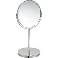 MSV Make-up spiegel - 2-zijdig/3x vergrotend - op stevige voet - chrome zilver - Dia 17 cm - Make-up spiegeltjes