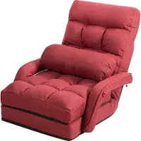 Costway Vloerstoel Rood – 62 x 35 x 70 cm – Verstelbare Opvouwbare Relaxstoel met Kussen