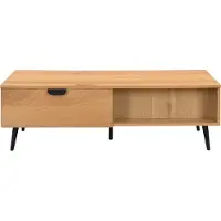 Vente-unique Salontafel met 2 lades en 2 nissen met eikenfineer en staal - Licht naturel en zwart - SINOLO