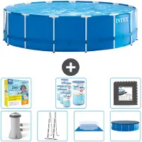 Intex Ronde opblaasbare zwembad – 457 x 122 cm – Blauw – Inclusief pomp – Ladder – Bodemzeil – Afdekking. Onderhoudspakket: filter en bodemplaten