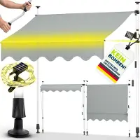 Tillvex Klemluifel 300 cm, lichtgrijs met led en handslinger, balkon, balkonluifel zonder boren, luifel uv-bestendig en in hoogte verstelbaar, zonwering, waterdicht (lichtgrijs met led, 300 cm)