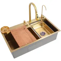 Easybuy 80 cm keukenkraan, gouden afwerking, roestvrijstalen spoelbak met één kom voor de keuken