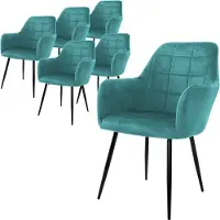 ML-Design Eetkamerstoel set van 6 met rugleuning en armleuningen Petrol keukenstoel met microvezel fluwelen hoes ML design