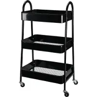 H&S Keukentrolley/plateau kast - zwart - metaal - 79 x 44 x 32 cm - 3 niveaus - draadmanden - opslag
