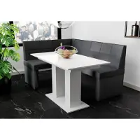 Fun-Möbel Eckbankset 196x142 cm BLAKE XL R, bekleding: stof Soro, kleur: antraciet / Eettafel DANTE, kleur: wit, afwerking: hoogglans