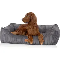 Knuffelwuff orthopedisch hondenbed van ribfluweel met handgeweven uiterlijk Nunavut M-L 85 x 63 cm grijs
