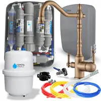 ARI Waterfilter onder de gootsteen RO7 Slim met retro keukenkraan, omgekeerde osmose met 7 filters, antiek messing kraan