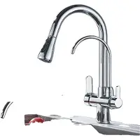 OEM Keukenmengkraan met filter, voor koud en warm water, met uittrekbare spuitfunctie, chroom