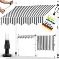 Tillvex Klemluifel 200 cm grijs/wit met handslinger, voor balkon, balkonluifel zonder boren, luifel uv-bestendig en in hoogte verstelbaar, zonwering, waterdicht