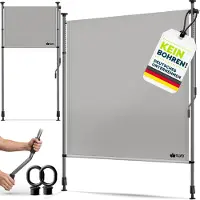 Tillvex Klemluifel, verticale zonwering, 200 x 310 cm, grijs, met handslinger, zonder boren, inkijkbescherming, uittrekbaar en ondoorzichtig, verticale zonwering, terras, tuin, inkijkbescherming,