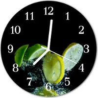 Tulup Wandklok - Citroen en limoen Moderne Wandklok Glas - 30fi cm - Groente Wandklok Glas Decoratie - Witte Handen - Ronde Wandklok - Decoratieve Glazen Klok - Glazen Wandklok Design