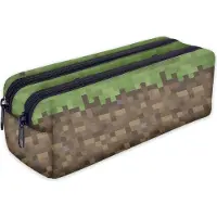 Ferocity Etui, pennenetui, etui met 2 vakken, schooletui, grappig 3D-motief, groen en bruin pixelprint [107]
