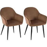 CLP Boise Set van 2 eetkamerstoelen - Met armleuning - Metalen frame - Velvet - Fluweel - bruin