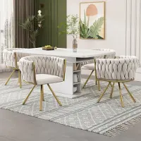 Kein Hersteller Set van twee fluweleetstoelen, individuele, lichte luxe fauteuils voor woonkamer of slaapkamer, draaifauteuils voor vrijetijd met vier metalen poten, verkrijgbaar in beige en goudbeige, goud