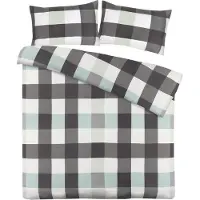 Padiro dekbedovertrek 200 x 200 cm - extra groot XL - Katoensatijn - Antraciet / Mint - Vichy-ruitpatroon - Met 2 kussenslopen 50 x 75 cm - 3-delig voor 2 personen