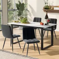 Fortuna Lai Eetgroep (Set, 140/180x80x75 cm eettafel met 4 stoelen), Moderne keukenmeubelset, Eetkamerstoel van grijs fluweel, MDF tafelblad in wit, zwarte tafelpoten